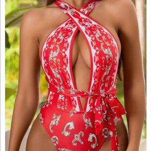 Red printed one piece